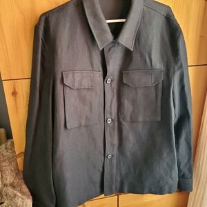 Zara Women's Dark Navy Linen and Cotton Shacket Size XL